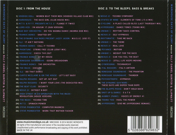Billy Daniel Bunter &  Slipmatt  –  Warehouse Days Of Glory (An Underground Journey Through 1989 & 1990)